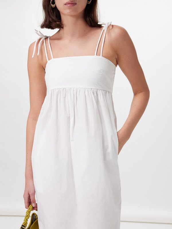 GANNI (Ganni) Tie-shoulder organic-cotton poplin midi dress