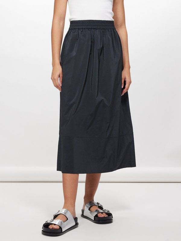 Tibi Elasticated-waist technical-twill midi skirt