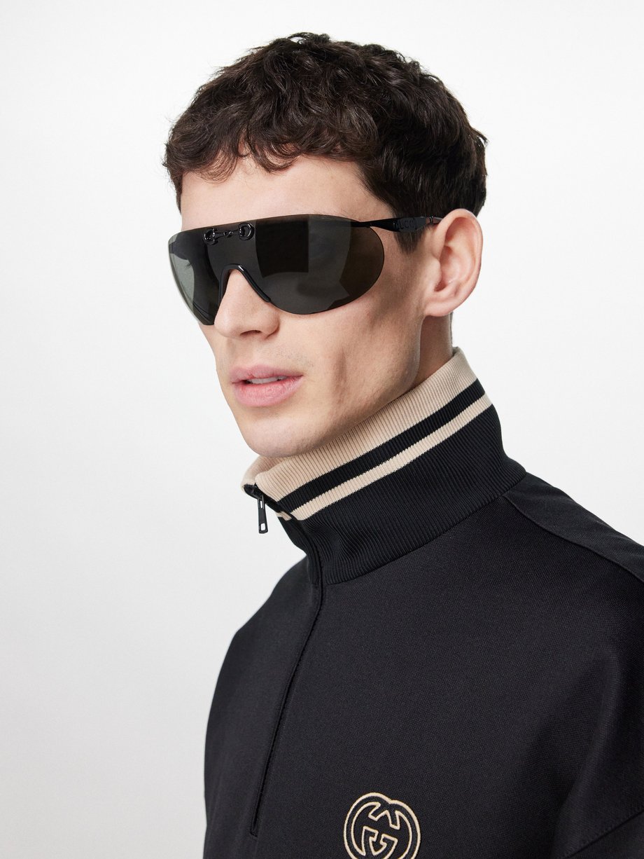 Gucci Eyewear (Gucci) Horsebit shield acetate sunglasses