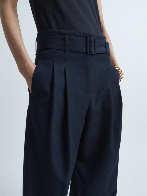 Raey Pleat-front belted wool trousers