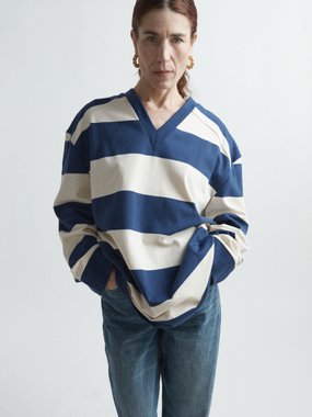 Raey Oversized striped cotton V-neck rugby top