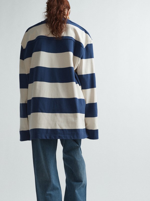 Raey Oversized striped cotton V-neck rugby top