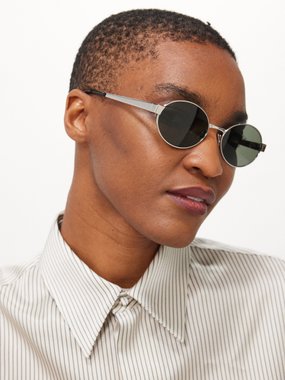 Saint Laurent Eyewear Saint Laurent Logo-engraved oval metal sunglasses