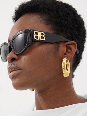 Balenciaga Eyewear Balenciaga BB-plaque oval acetate sunglasses