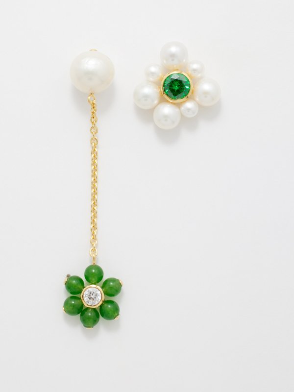 Completedworks Mismatched jade & pearl 18kt gold-vermeil earrings