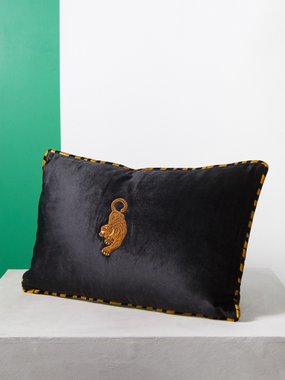 Les Ottomans Tiger-embroidered velvet cushion