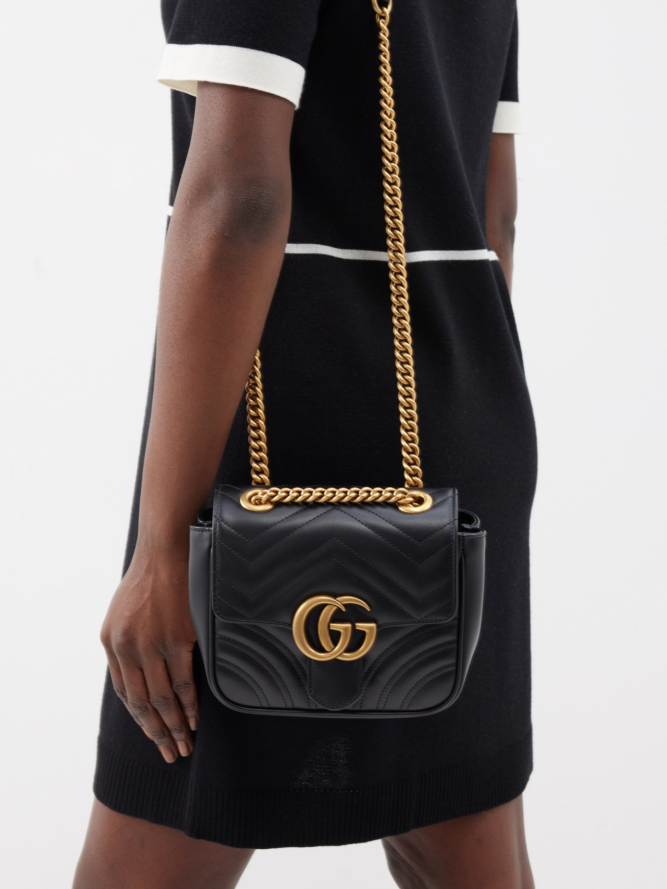 GG Marmont mini shoulder bag in black leather