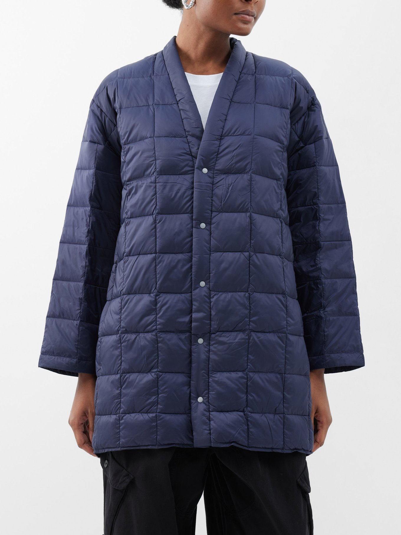 Navy Hanten quilted down jacket | US MATCHES TAION 