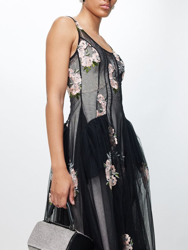 Simone Rocha Rose-embroidered tulle midi dress