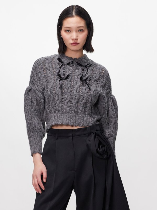 Simone Rocha Ribbon-embellished alpaca-blend cropped sweater