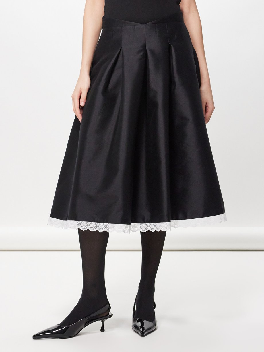 SHUSHU/TONG Pleated wool-blend satin midi skirt