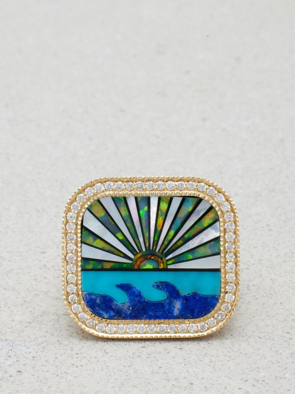 Jacquie Aiche Sunrise diamond, turquoise, lapis & 14kt gold ring