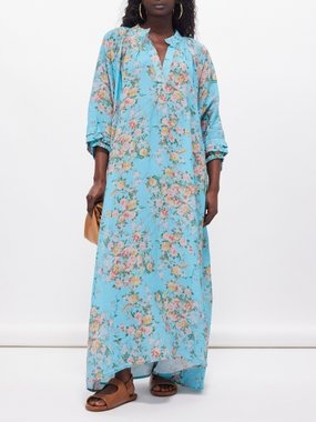 By Walid Doris rose-print vintage-linen maxi dress