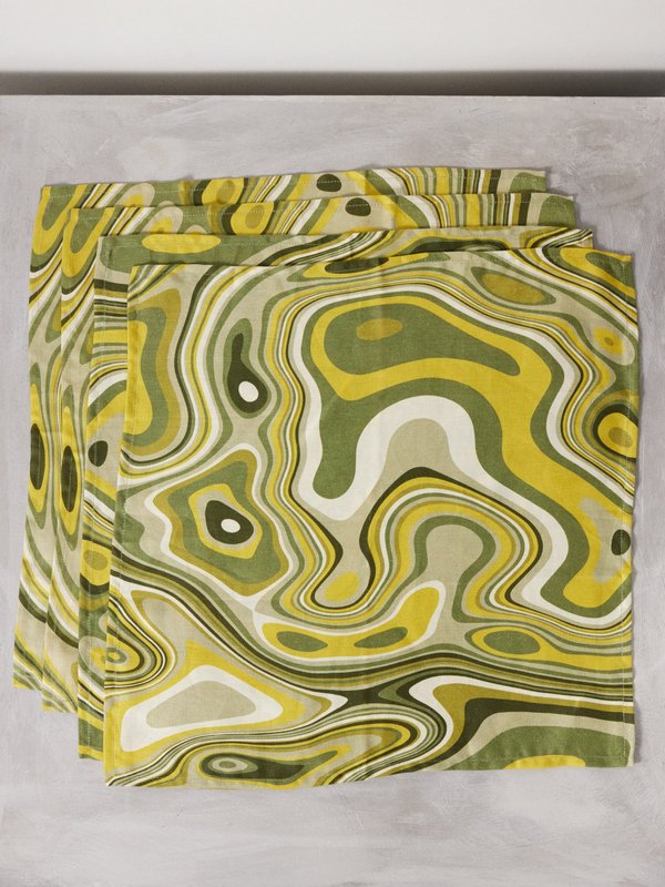 L’Objet Set of four wave-print linen-sateen napkins