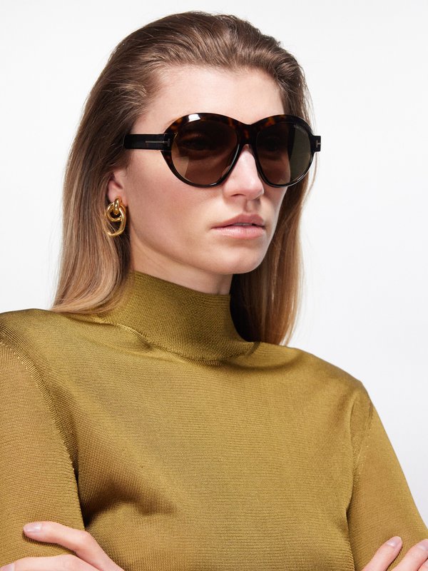 Tom Ford Eyewear (Tom Ford) Inger round tortoiseshell-acetate sunglasses