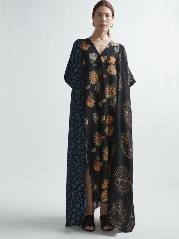 Raey Split-seam V-neck multi-print silk maxi dress