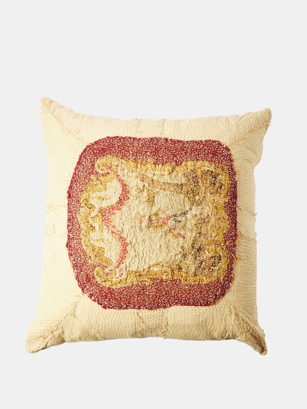 By Walid 18th-century embroidered wool and linen cushion
