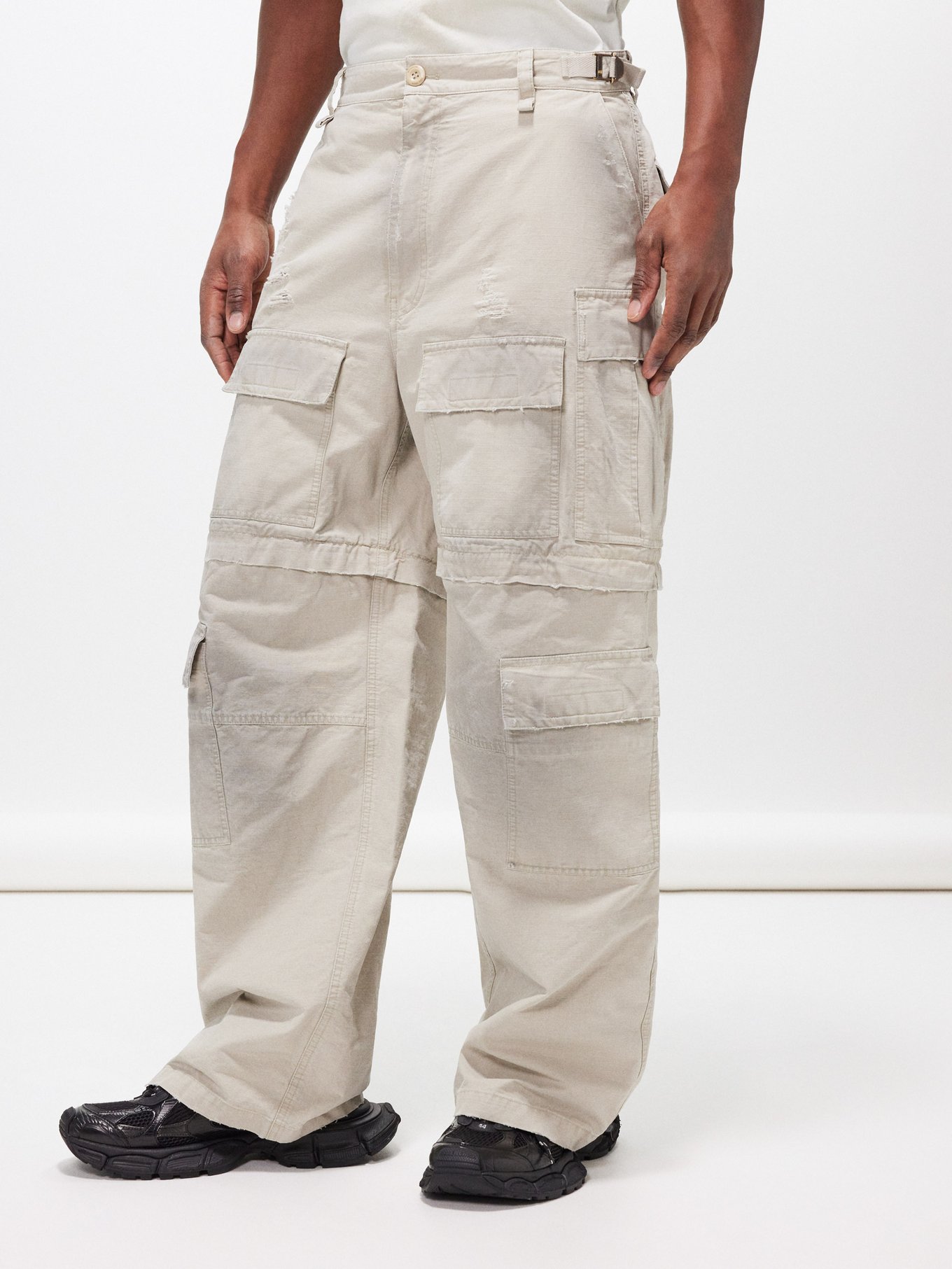 BALENCIAGA Convertible Distressed Cotton-Ripstop Cargo Trousers for Men
