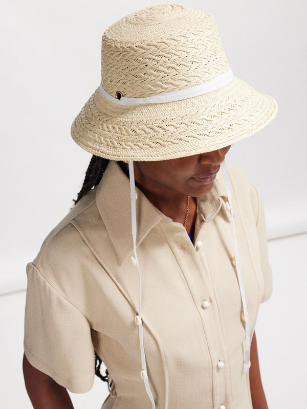Sensi Studio Leather-trim straw hat