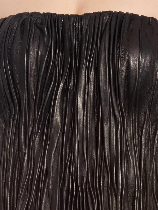 Alexander McQueen Strapless pleated leather bustier dress