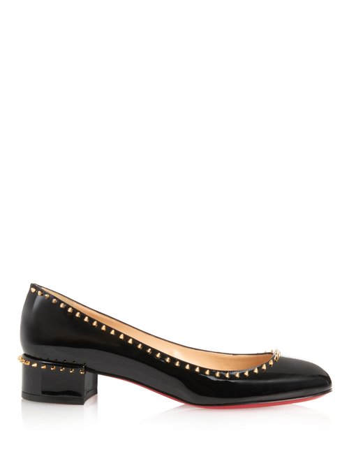 christian louboutin round toe spiked flats Black patent leather ...