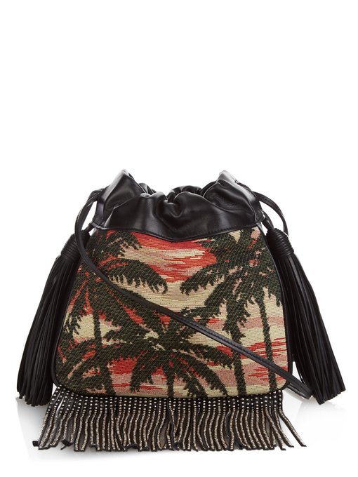 SAINT LAURENT Small Helena Fringed Bucket Bag In Red, Yellow And ...