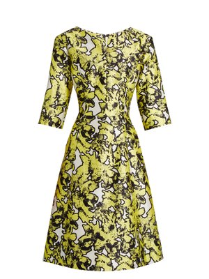 V-neck floral-print full-skirt silk dress | Oscar De La Renta