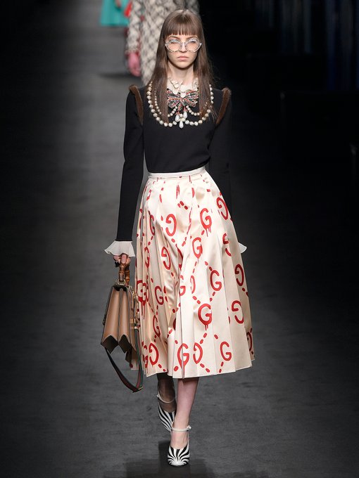 Gucci GucciGhost  pleated silk cady skirt