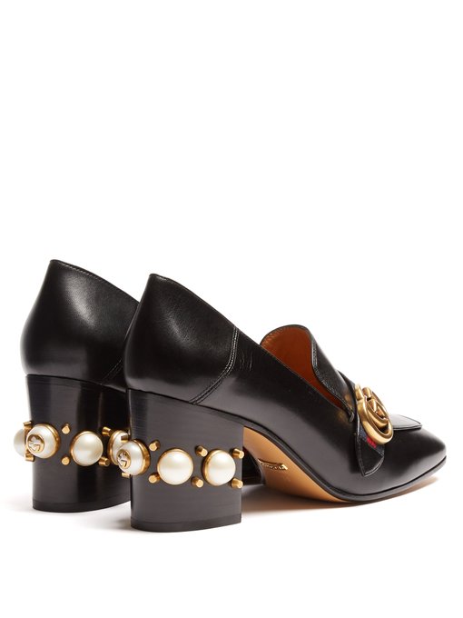 Gucci High Heel Shoes Peyton Loafer Pumps With Gg Web Buckle And Maxi