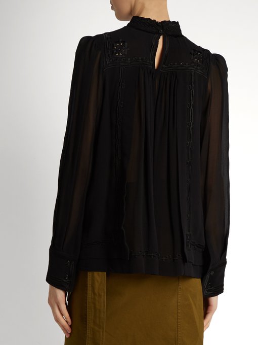 ISABEL MARANT Embroidered Mock-Neck Tunic Blouse, Black | ModeSens