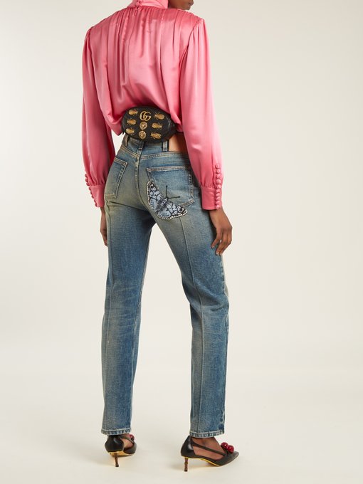 Gucci Butterfly-embroidered straight-leg jeans