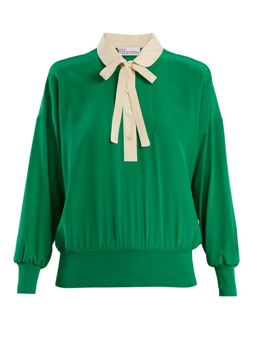 peter pan-collar tie-neck silk blouse