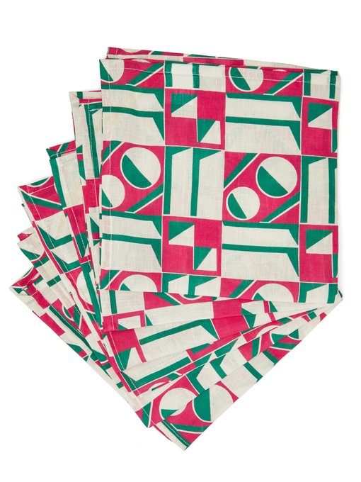 geometric-print linen napkin set