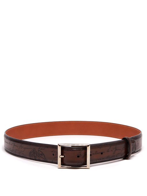 berluti scritto engraved leather belt