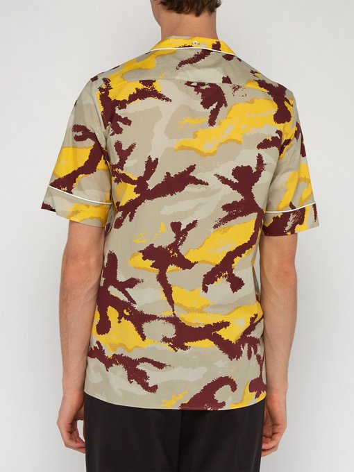 camouflage-print cotton bowling shirt