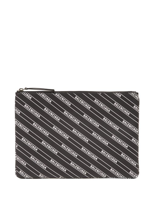 balenciaga logo-print leather pouch