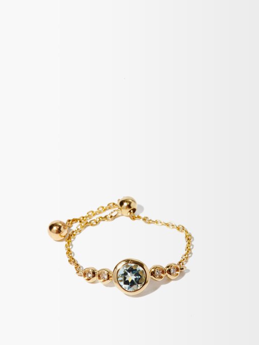 Anissa Kermiche March diamond, aquamarine & 14kt gold chain ring