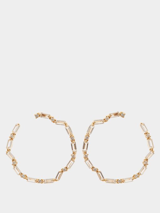 Suzanne Kalan Diamond, topaz & 14kt gold hoop earrings
