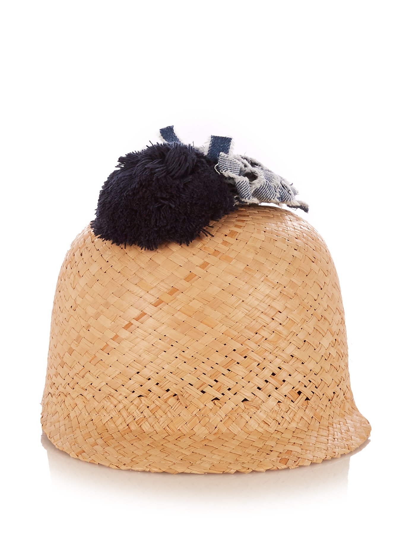 Raffia pompom-embellished hat