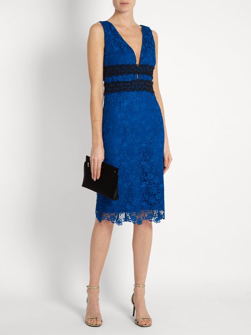 Diane Von Furstenberg Viera Lace Sleeveless V Neck Sheath Dress Neptune Blueblack Modesens