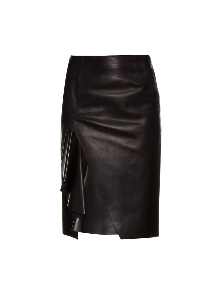 Black Ruffle-trimmed leather skirt | Alexander McQueen | MATCHESFASHION US