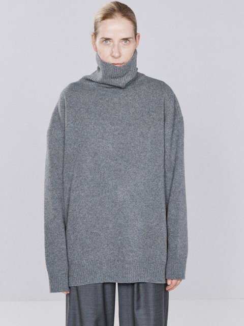 Grey Roll neck wool cropped cocoon jumper | Raey | MATCHES UK