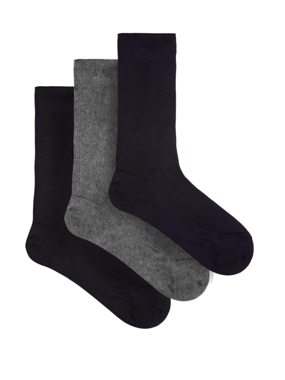 Black Set of three silk socks | Raey | MATCHES UK