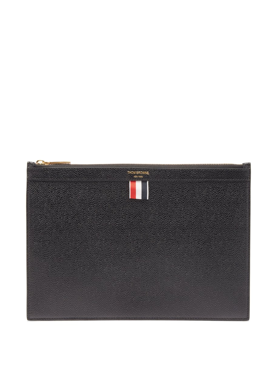Black Pebbled-leather pouch | Thom Browne | MATCHES UK