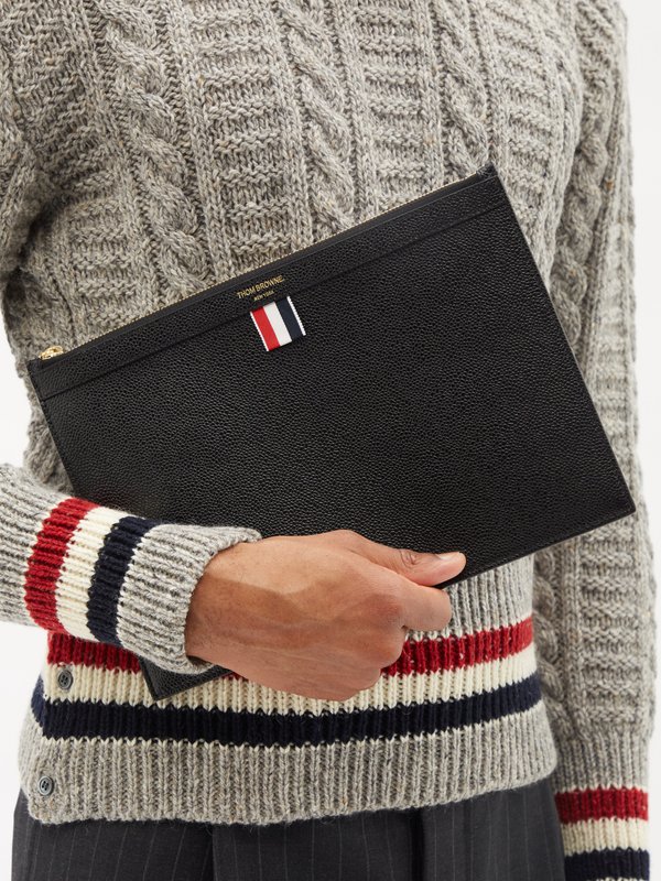 Thom Browne Pebbled-leather pouch