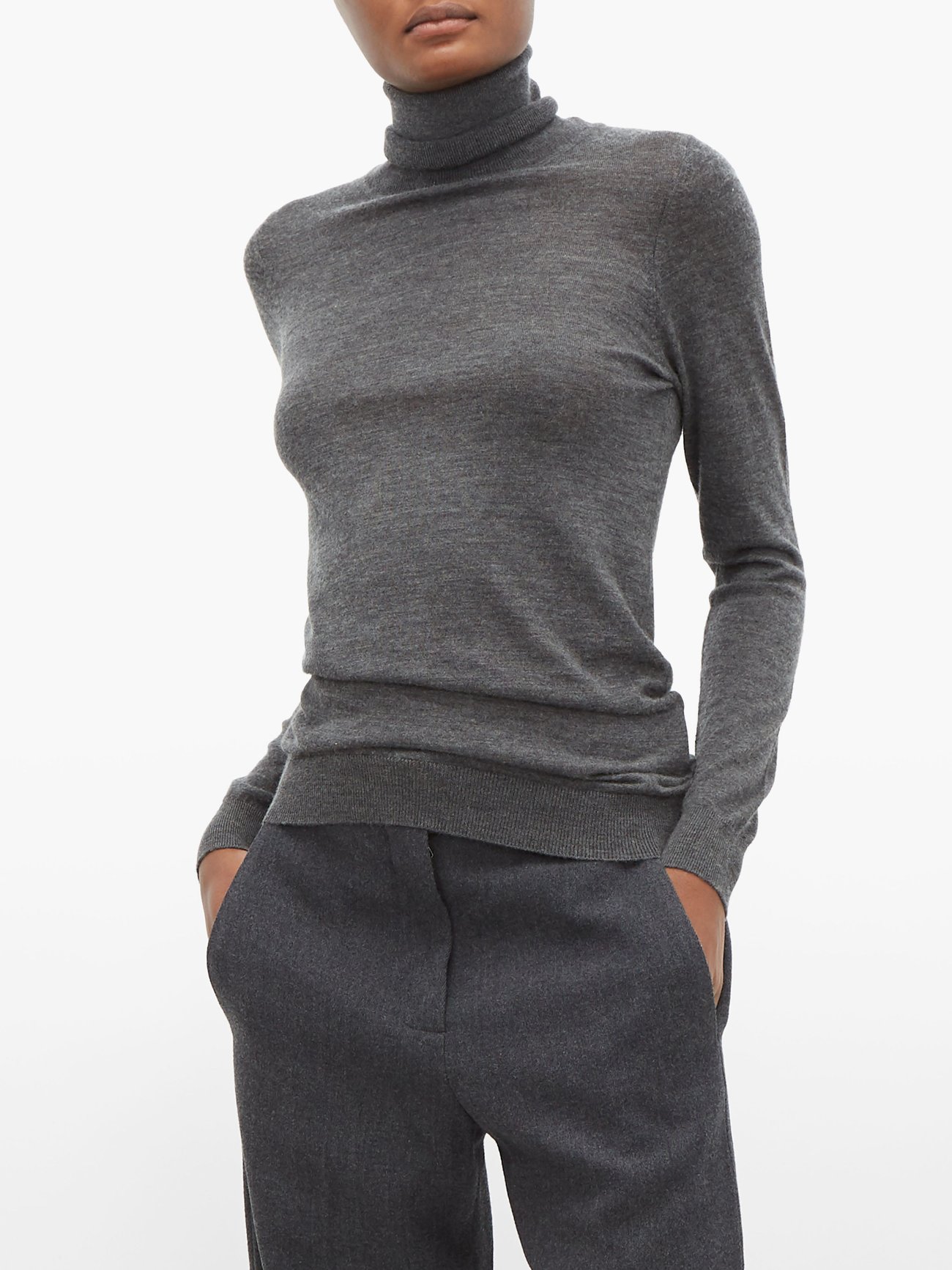 Grey Roll-neck fine-knit cashmere | US sweater | Raey MATCHES