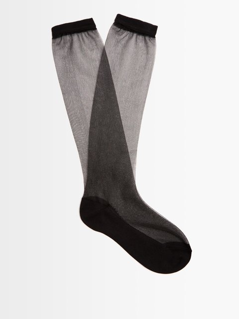 Grey Over-the-knee ribbed silk socks, Raey