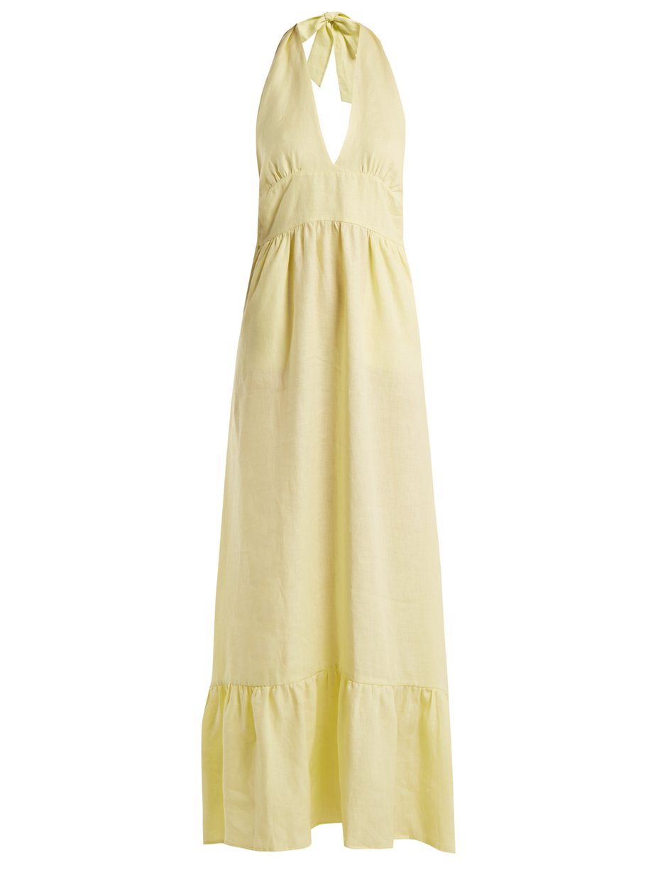 Yellow Farrah linen hatlerneck dress | Loup Charmant | MATCHESFASHION US