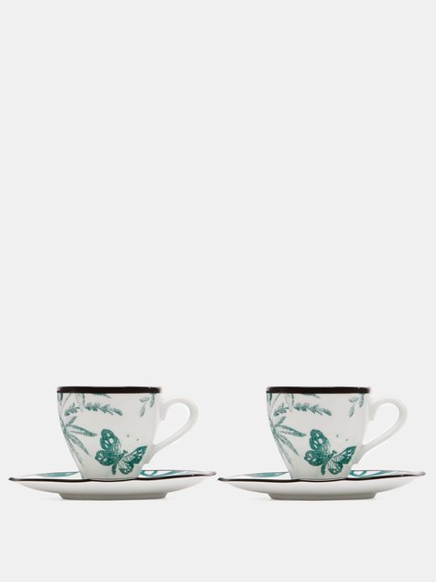 Set di 2 tazze da caffè e piattini Herbarium in Giallo - Gucci