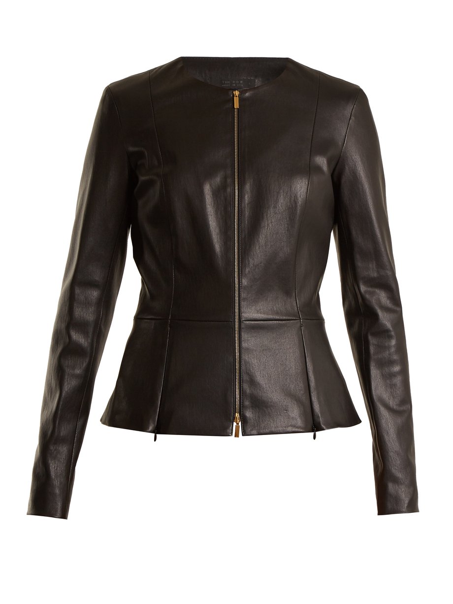 The Row Anaste collarless leather jacket